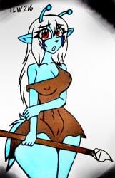 1girls alien antennae anthro ass big_breasts blue_body blue_skin breasts bue cleavage emoji_alien_(samurai_jack) female full_body humanoid long_hair milf nipples nipples_visible_through_clothing red_eyes samurai_jack smile solo tears theloanwanderer216 thigh_highs thighhighs thighs white_hair wide_hips