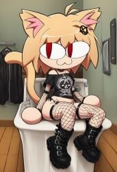 1girl 2d ai_assisted ai_generated animal_ears bathroom big_hips boots cat_ears cat_tail cute devil evil evil_eyes female fishnets furry goth goth_girl hot mommy neco-arc satanic satanist tagme terrorist tsukihime