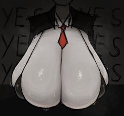1girls big_breasts bra breasts creepypasta dripping english_text female front_view huge_breasts keelpowah large_breasts rule_63 slenderman suit sweat sweatdrop text tie