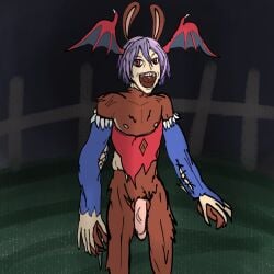 1male a_literal_reversed_bunnysuit bunny_ears cock creepy crossdressing cumpire darkstalkers flayed jxci knife lagomorph lilith_(darkstalkers) male movie_reference open_mouth penis self_upload skinsuit