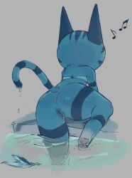 2025 4chan_anon animal_crossing anthro anus ass bent_leg bikini bikini_bottom bottomless bottomless_anthro bottomless_female clothed clothed_anthro clothed_female clothing digital_media_(artwork) domestic_cat faceless_anthro faceless_character faceless_female feet felid feline felis female female_anthro full-length_portrait fur fur_markings genitals grey_body grey_ears grey_fur grey_stripes hi_res hindpaw humanoid_genitalia humanoid_vulva lolly_(animal_crossing) mammal markings musical_note musical_symbol nintendo oblivious partially_clothed partially_clothed_anthro partially_clothed_female partially_submerged pawpads paws pink_pawpads pointy_ears poolside portrait prick_ears pussy raised_tail rear_view shaded shadow simple_background soft_shading solo striped_body striped_fur striped_markings striped_tail stripes swimming_pool swimwear symbol tail tail_markings tan_background thick_thighs two-piece_swimsuit two_tone_tail unknown_artist vulva water wet wide_hips