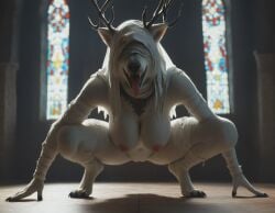 1girls ai_generated anthro anthropomorphic antlers beautiful big_breasts bloodborne breasts breeding_request covered_eyes crouching crouching_female curvy_female curvy_figure female female_focus fluffy_tail fromsoftware fur furry furry_female furry_only in_heat lupine naked naked_female nipples nude nude_female posing_for_the_viewer realistic seductive seductive_look seductive_smile sexy sexy_body sexy_pose tits_out vicar_amelia voluptuous voluptuous_female wanting_cock wanting_sex werewolf werewolf_girl white_body white_fur white_hair wolf wolf_girl