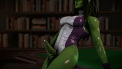 1futa 3d animated arm_support books bookshelf cum ejaculation fingerless_gloves futa_only futanari gloves green_hair green_skin hair indoors intersex large_penis leaning leotard long_hair marvel masturbation nail_polish oil penis penis_out pool_table redmoa she-hulk shiny shiny_clothes shiny_skin solo source_filmmaker