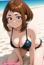 ai_generated beach big_ass big_breasts bikini boku_no_hero_academia my_hero_academia ochako_uraraka ryuuziken01 thick_thighs uraraka_ochako