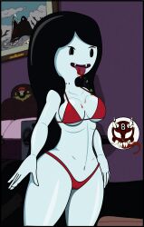 8ball9615 adventure_time bikini bite_mark blood_in_mouth blue_skin breasts dot_eyes female long_hair marceline medium_breasts vampire_girl