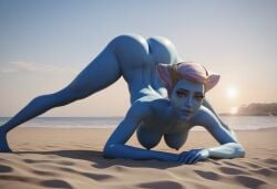 ai ai_assisted ai_generated ass ass_up beach blue_body blue_skin clone_wars commission commission_art commissioner_upload commissions_open duchess_eugene face_markings jack-o_pose legs_apart naked_female nude nude_female riyo_chuchi star_wars star_wars:_the_clone_wars tagme the_bad_batch