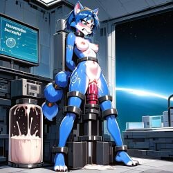 1girl ai_generated angry arms_tied_behind_back artaeum artificial_insemination blue_fur blush bondage breeding_machine breeding_slave captured clenched_teeth computer_screen cum_in_pussy cum_inside cum_leaking_out_of_pussy cum_tank dildo_in_pussy dildo_machine female forced forced_impregnation furry implied_impregnation impregnation indoors krystal krystal_(star_fox) medium_breasts nintendo nude_female rape restrained sex_machine shackled_ankles shackled_neck shackled_wrists sperm_meets_ovum star_fox stationary_restraints struggling tail text vaginal_insertion vaginal_penetration