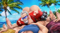 beard censored censored_penis daddy dilf domredsins foursome gay grabbing_penis half-dressed male male_only multiple_boys multiple_males multiple_penises orgy overwatch soldier_76 white_hair