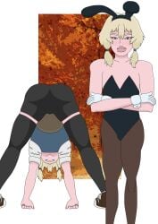 1boy ass blonde_femboy blonde_hair blonde_male blue_eyes blush blushing_male bunny_ears bunnysuit clothed_male crossed_arms embarrassed embarrassed_expression femboy femboy_only full_color fully_clothed gloves male nasty_byte no_sex original_character showing_ass showing_off showing_off_ass sole_male spread_legs twintails