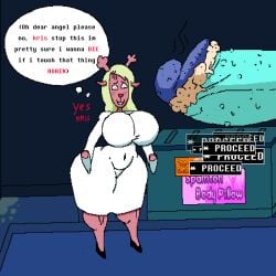 big_ass big_breasts big_penis blue_skin deltarune dress edit fear forced imminent_oral imminent_rape imminent_sex kris_(deltarune) noelle_holiday reindeer smegma text text_bubble tight_clothing undertale_(series) varix varix_(edit)