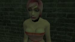 3d big_breasts breasts collar hitman hitman_contact_(2004) io-interactive large_breasts official_art pink_clothing pink_hair rain raining screenshot see-through see-through_top video_games white_skin
