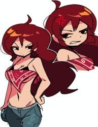 1girls 2d 2d_(artwork) 2d_artwork annoyed annoyed_expression auburn_hair bandana bra breasts cleavage clothing female female_focus female_only friday_night_funkin friday_night_funkin_mod funkadelix_girlfriend_(friday_night_funkin) girlfriend_(friday_night_funkin) pelvic_line pose revealing_clothes sideboob underboob z_zmag8