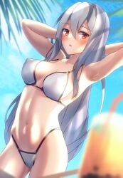 1girls arknights armpit armpit_crease armpit_peek armpits bare_armpits bare_arms bare_belly bare_chest bare_hands bare_hips bare_legs bare_midriff bare_navel bare_shoulders bare_skin bare_thighs belly belly_button bikini bikini_bottom bikini_only bikini_top blue_background blue_sky blush blush_face blushing_female breasts clouds collarbone day daylight daytime elbows exposed_armpits exposed_arms exposed_belly exposed_chest exposed_hips exposed_legs exposed_midriff exposed_navel exposed_shoulders exposed_skin exposed_thighs eyebrows_visible_through_hair female female_focus female_only groin hair_between_eyes hairless_armpits half_naked half_nude halterneck hand_behind_head hands_behind_head high_resolution highres lean_figure long_hair looking_at_viewer medium_breasts midriff naked naked_female naked_woman narrow_waist navel nude nude_female nudity open_mouth outdoor outdoor_nudity outdoors outside parted_lips petite petite_body petite_female petite_girl posing red_eyes red_eyes_female semi_nude shaved_armpits shirai_yu shoulders simple_background skadi_(arknights) sky slender_body slender_waist slim_waist solo standing string_bikini swimsuit swimwear thighs tongue underboob upper_body white_bikini white_bikini_bottom white_bikini_top white_eyebrows white_hair white_hair_female white_string_bikini white_swimsuit white_swimwear