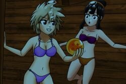 2girls bikini_girl bikini_swimsuit breath_holding chichi commission crossover dragon_ball_z female mitsuki_bakugou my_hero_academia underwater uwdennis