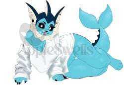 alternative_fashion anthro appleswells clothing eeveelution female generation_1_pokemon multiple_piercings nintendo oversized_clothing oversized_shirt oversized_topwear piercing pokemon pokemon_(species) punk shirt solo topwear vaporeon