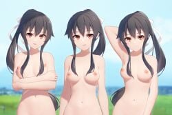1girls areolae arm_behind_head arm_under_breasts armpit armpit_crease armpit_peek armpits arms_crossed arms_crossed_under_breasts arms_under_breasts bare_armpits bare_arms bare_belly bare_breasts bare_chest bare_hands bare_hips bare_legs bare_midriff bare_navel bare_nipples bare_pussy bare_shoulders bare_skin bare_thighs bare_tits bare_torso belly belly_button black_hair black_hair_female blue_background blue_sky blurred_background blurry_background breasts brown_eyes brown_eyes_female collarbone completely_naked completely_naked_female completely_nude completely_nude_female crossed_arms day daylight daytime elbows exposed_armpits exposed_arms exposed_belly exposed_breasts exposed_chest exposed_hips exposed_legs exposed_midriff exposed_navel exposed_nipples exposed_pussy exposed_shoulders exposed_skin exposed_thighs exposed_tits exposed_torso female female_focus female_only fingers fully_naked fully_nude hair_between_eyes hair_ribbon hair_tie hairless_armpits hand_behind_head high_resolution highres kantai_collection lean_figure long_hair looking_at_viewer midriff naked naked_female naked_woman narrow_waist navel nipples nude nude_female nudity open_mouth open_mouth_smile outdoor outdoor_nudity outdoors outside parted_lips ponytail posing posing_for_the_viewer ribbon shaved_armpits shirai_yu shoulders simple_background sky slender_body slender_waist slim_waist small_breasts smile smiley_face smiling smiling_at_viewer solo standing tongue topless topless_female uncensored uncensored_breasts uncensored_nipples upper_body white_hair_ribbon white_hair_tie white_ribbon yahagi_(kantai_collection)