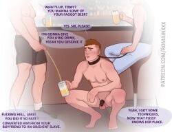 chastity_cage collar domination erect_nipples gay humiliation leash male male_only naked peeing penis romainxxx slave squatting submissive