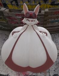 anthro apron ass big_ass big_breasts breasts breasts_bigger_than_head female female_focus female_only front_view furry goggles hand_on_breast huge_ass huge_breasts hyper kan_(ian_nyang666) looking_at_viewer looking_up massive_ass massive_breasts tagme top_view white_body white_skin zaclyn