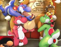 absurd_res anal anal_fingering anal_sex anthro ass ball_fondling ball_worship balls big_balls big_butt big_penis blue_yoshi blush bodily_fluids body_worship bondage bound bowser chair chastity_cage chastity_device collar cuff_(restraint) dialogue digital_media_(artwork) dinosaur english_text erection fellatio fingering fondling foreskin furniture genital_fluids genital_worship genitals green_yoshi grope group harem hi_res humanoid_genitalia humanoid_penis katauni king kissing kissing_balls leash male male/male mario_bros master/slave nintendo nude object_in_ass open_mouth oral oral_penetration penetration penile penis precum prehistoric_species red_yoshi reptile restraints royalty scalie sex sex_toy sex_toy_in_ass sex_toy_insertion shackles size_difference slave smile speech_bubble stroking_penis submissive tail tail_motion tailwag text thick_thighs throne tied_to_penis tongue tongue_out uncircumcised vibrator vibrator_in_ass yoshi