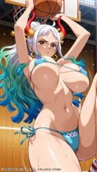 1girls ai_generated artist_request basketball big_breasts bikini bra clothed clothing female female_only jiggle jiggling_breasts one_piece solo sports_bra sportswear yamato_(one_piece)