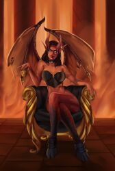 1girls absurd_res absurdres anthro armchair bare_shoulders bavel black_hair blue_eyes bottomless breasts bustier chair choker cleavage clothing collar colored_skin corset crossed_legs demon demon_girl demon_horns demon_wings female fit_female glowing_eyes goblet hair hi_res highres holding holymeh hooves horn horns jewelry large_breasts legwear lips lipstick long_hair long_pointy_ears looking_at_viewer makeup medium_breasts membrane_(anatomy) membranous_wings monster_girl navel nopan png pointy_ears red_skin sayaad sitting solo succubus succubus_(warcraft) throne warcraft wings world_of_warcraft
