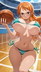 1girls ai_generated artist_request basketball big_breasts bikini bra clothed clothing female female_only jiggle jiggling_breasts nami_(one_piece) one_piece solo sports_bra sportswear