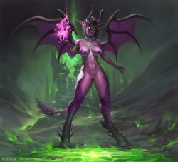 1girls abs areolae big_clitoris black_hair breasts breasts_apart claws clitoral_hood clitoris colored_skin demon_girl demon_hunter demon_hunter_(warcraft) demon_tail demon_wings dragon_wings erect_nipples female female_only fingernails glowing_eyes green_eyes green_sclera hooves horn horns jewelry large_breasts levelviolet looking_at_viewer magic monster_girl navel necklace night_elf nipple_piercing nipples nude paipan perky_breasts perky_tits pierced_nipples piercing piercings pink_skin png pointy_ears purple_skin pussy sayaad scales shaved_pussy smile solo spread_wings standing succubus succubus_(warcraft) tail toned vagina warcraft wings world_of_warcraft