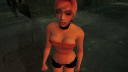 3d big_breasts breasts collar hitman hitman_contact_(2004) io-interactive large_breasts official_art pink_clothing pink_hair rain raining screenshot see-through see-through_top video_games white_skin
