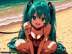 1girls ai_generated aqua_eyes aqua_hair beach female gigatsu hatsune_miku leash leash_and_collar lingerie lingerie_only looking_at_viewer outdoors pixel_art sea seaside sex_slave squatting vocaloid