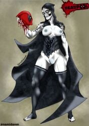 abs activision at between big breasts busty completely cum curvaceous curvy deadpool deadpool_(game) death death_(deadpool_game) death_(marvel_comics) grey huge kneeling lady_death looking male marvel marvel_comics naked namidanm nude paizuri partner penis skin string sugar_skull sugarskull up voluptuous