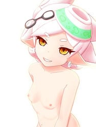 1girls areola areolae breasts chested cute domino_mask ear_piercing earrings female female_solo flat flat_chest flat_chested hoop_earrings humanoid humanoid_pointy_ears inkling light-skinned_female light_skin marie_(splatoon) navel nintendo nipples nude piercing pointy_ears pseudo_hair short_hair simple_background small_breasts smile solo solo_female splatoon splatoon_(series) squid_sisters straight_hair teeth tentacle tentacle_hair upper_body white_background white_hair yellow_eyes