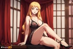 1girls ai_generated arm_support artist_name babydoll bare_arms bare_legs bare_shoulders black_footwear blonde_hair bottomless breasts chained_soldier cleavage collarbone covered_nipples curtains female hair_ornament hi_res high_heels indoors knee_up large_breasts leg_up legs lingerie lips long_hair looking_at_viewer mato_seihei_no_slave nipples no_panties parted_lips pussy rule34lab see-through sitting smile solo thighs uncensored underwear wakasa_sahara window yellow_eyes