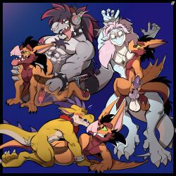1:1 2025 3_toes 4_fingers 5_fingers absurd_res anal anal_sex animal_genitalia anthro balls bat big_dom_small_sub black_hair blue_body blue_scales blush bodily_fluids body_hair bracelet chest_hair claws collar delta_(alcitron) digital_media_(artwork) doggy_style dominant dragon duo ear_piercing ear_ring electronics erection eugene_(alcitron) european_mythology feet fingers foreskin from_behind_position genital_fluids genitals grey_body grey_scales hair headphones hi_res holding_penis horn humanoid_genitalia humanoid_penis hybrid imminent_sex jewelry jump_riff_(alcitron) knot kobold male male/male male_penetrated male_penetrating male_penetrating_male mammal mostly_nude motion_lines muscular muscular_anthro muscular_male mythological_creature mythological_scalie mythology necklace nude open_mouth penetration penile penis piercing pink_hair precum pubes ring_piercing scales scalie scarf scarf_only sex signature size_difference smile spiked_bracelet spiked_collar spikes sweat sweatdrop tail toes uncircumcised weath_verncel western_dragon winged_arms wings wyvern yellow_body yellowluster