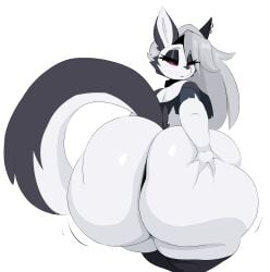 1girls anthro arizonathevixen ass big_ass bubble_butt crop_top ear_piercing ears female furry grey_fur grey_hair hand_on_butt hellhound helluva_boss huge_ass hyper_ass large_ass long_hair looking_at_viewer looking_back loona_(helluva_boss) red_sclera tail thick_thighs thighhighs two_tone_body two_tone_fur two_tone_tail white_body white_fur wide_hips wolf wolf_girl