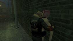 3d big_breasts biker breasts collar foreplay hitman hitman_contact_(2004) io-interactive kissing large_breasts official_art pink_clothing pink_hair rain raining screenshot see-through see-through_top video_games white_skin