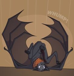 animal_genitalia anthro anus ass balls bat claws embarrased_horny embarrassed erection genitals hi_res male mammal megabat membrane_(anatomy) membranous_wings penis root sheath shinktanoro solo toe_claws upside-down winged_arms wings