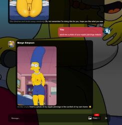 ai_generated bed blue_hair breasts classroom desk female indoors jewelry marge_simpson medium_breasts necklace nipple_piercing nipple_rings nipples pencil_skirt piercing pillow sitting skirt solo standing the_simpsons topless yellow_body yellow_skin