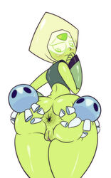 alien anus ass ass_grab big_ass big_butt blonde_hair blush bottom_heavy bottomless bubble_butt fat_ass fat_mons female female_only forehead_jewel gem_(species) green_skin huge_ass large_ass limb_enhancers looking_back looking_down peridot_(steven_universe) platinum_blonde_hair presenting presenting_hindquarters pussy short_hair simple_background solo spread_ass spreading steven_universe thenewguy thick_ass thick_thighs thighs visor white_background wide_hips