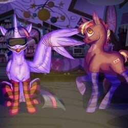 2d blindfold bondag caught caught_in_the_act equid equine fan_character feral feral_on_feral fizzyfox_(artist) gag hasbro horse my_little_pony night pony restrained twilight_sparkle_(mlp) wings yuri
