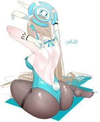 1girl 1girls ass asuna_(blue_archive) asuna_(bunny)_(blue_archive) back_view big_ass big_breasts blonde blonde_female blonde_hair blonde_hair_female blue_archive blue_bunnysuit bunny_ears bunny_tail bunnysuit clothed clothed_female fake_tail female fishnet_stockings gloves halo killzdck long_hair long_hair_female sitting solo solo_female tagme thick_thighs white_gloves
