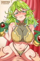 1boy 1girls ahoge bare_shoulders blush breasts covered_nipples cowgirl_position deep_skin female gloves highres large_breasts long_hair looking_at_viewer male milestone_post multicolored_eyes multicolored_hair my_hero_academia my_hero_academia_(finale) navel panties panties_aside penis pussy pussy_juice sandyrex smile smug solo_focus spread_legs straddling straight thigh_grab tooru_hagakure tooru_hagakure_(post-timeskip) tooru_hagakure_(visible) uncensored underwear vaginal_penetration wavy_hair you