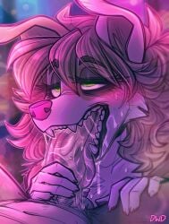 absurd_res anthro blurred_background blush border_collie canid canine canis collie dimmi_(dimwitdog) dimwitdog domestic_dog duo eyelashes fellatio female fingers genitals hair herding_dog hi_res male male/female mammal open_mouth oral pastoral_dog penile penis pupils sex sharp_teeth sheepdog solo_focus teeth three-quarter_view