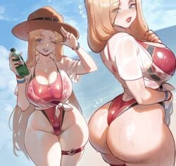 2025 ass_focus big_ass big_breasts calgary_callie canada canada_day canadian canadian_flag canadian_flag_bikini dialogue hat hi_res high_resolution highres holding_drink huge_ass huge_breasts large_ass large_breasts light-skinned_female light_skin oc original original_character pubic_hair pubic_hair_peek sweat sweating textless textless_version thiccwithaq