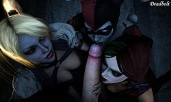 3d 3girls batman:_arkham_knight batman_(series) big_penis blonde_hair blue_eyes bodysuit cap cleavage clothes clothing collaborative_fellatio dc dc_comics deadboltreturns domino_mask fellatio female female_focus fffm_foursome foursome green_hair handjob harley_quinn harley_quinn_(arkham) harley_quinn_(arkham_knight) harley_quinn_(classic) harley_quinn_(injustice) hat injustice:_gods_among_us jester jester_cap lick licking licking_penis long_hair makeup male mask multicolored_hair multiple_girls netherrealm_studios penis pov red_hair rocksteady_studios source_filmmaker teamwork tied_hair tongue tongue_out twintails