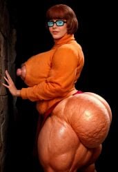 ai_generated anmbition ass big_ass big_breasts breasts brown_hair cellulite female glasses huge_areolae huge_ass huge_breasts huge_nipples muscular muscular_ass muscular_female muscular_thighs nerd nerdy_female realistic realistic_textures scooby-doo sweater thick_ass thick_hips thick_legs thick_thighs velma_(series) velma_dinkley voluptuous_female