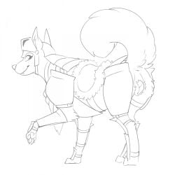 1:1 alex_(gears9333) animal_genitalia animal_pussy animal_vulva armor canid canine canine_genitalia canine_pussy canine_vulva canis claws domestic_dog female feral fur genitals halbean hi_res husky mammal monochrome nordic_sled_dog pawpads paws pussy quadruped solo spitz tail vulva