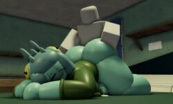 1boy1futa 3d anal anal_sex backshots bedroom_sex boob_squish bottomless_futa cumming_while_penetrating curtains dummy_(roblox) futanari futasub goofylookin intersex large_ass large_breasts large_penis large_thighs larger_futa lucia_(goofy_lookin) male male_on_futa male_penetrating_futa on_bed roblox scar_across_eye smaller_male teal_skin tear window