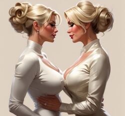 2girls ai ai_generated bride huge_breasts wedding_dress yuri