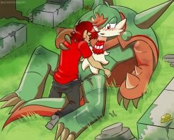 bird's-eye_view blake_rothenberg blush chesnaught clothed clothed_sex clothing coin female footwear from_front_position generation_6_pokemon generation_9_pokemon gimmighoul gimmighoul_(roaming_form) hi_res high-angle_view human interspecies lying male male/female mammal missionary_position nintendo on_back outside pokemon pokemon_(species) pokephilia pussy ruins screamoshaymin sex sharpie_(screamoshaymin) shiny_pokemon size_difference socks tuft vulva