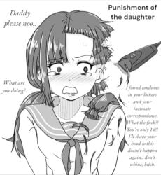 1girls daughter father female hair_clipper haircut original punishment shaving shaving_head solo tagme tears